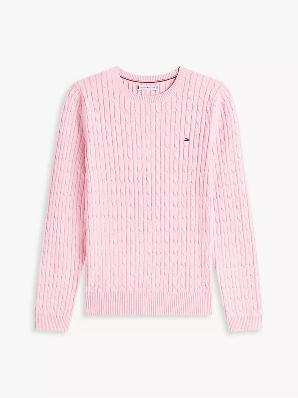Tommy Hilfiger Light Pink Cable-Knit Crewneck Sweater